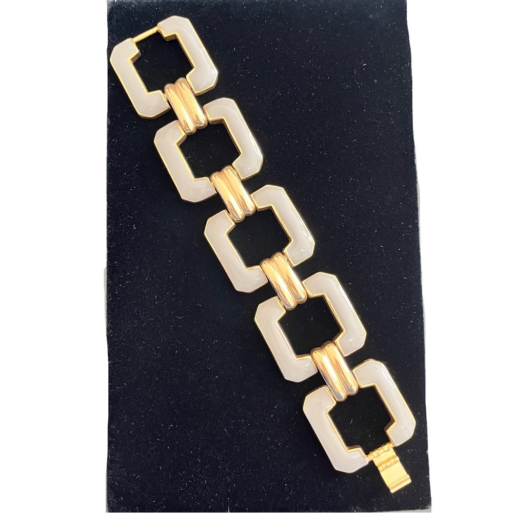 J. Crew Grey Enamel Gold Tone Square Chain Bracelet